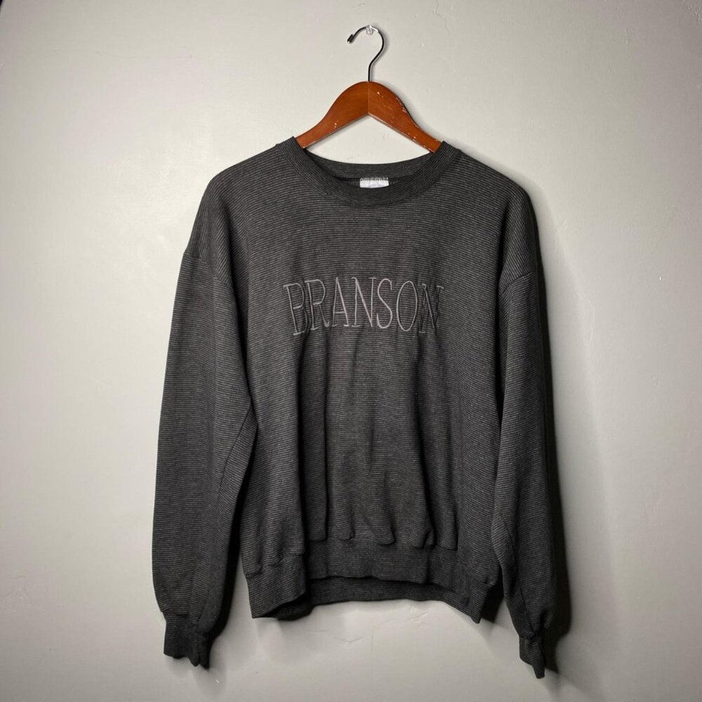 Grey striped vintage 90s Branson embroidered light weight sweatshirt size large